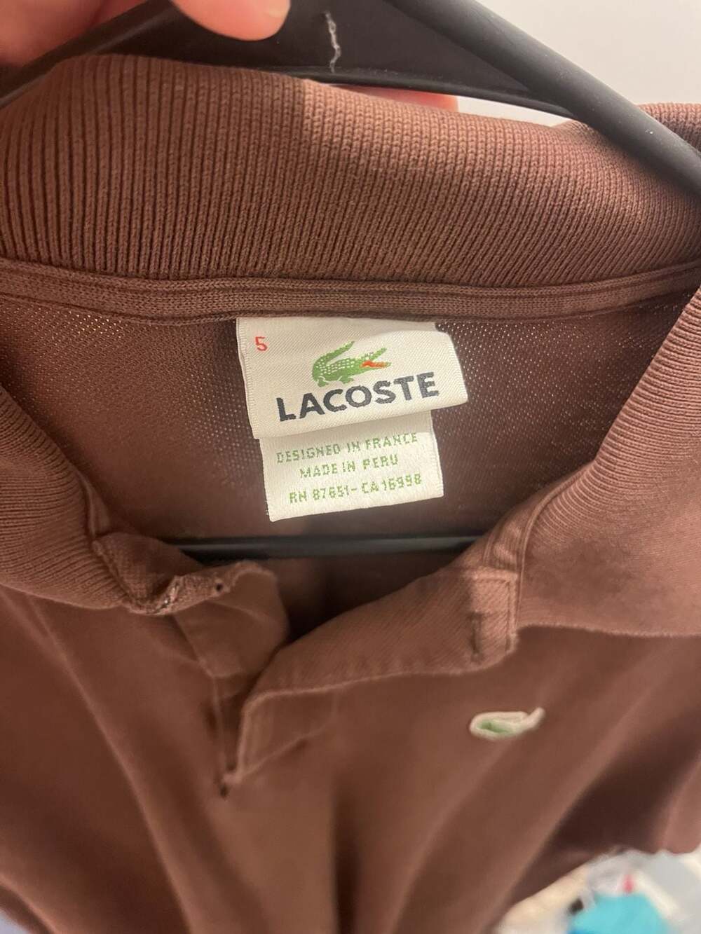 Lacoste Polo Shirt Size 5 Brown Short Sleeve Cotton
